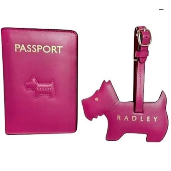 RADLEY London Leather Passport Cover & Luggage Tag with box set -Pink - Picture 1 of 12